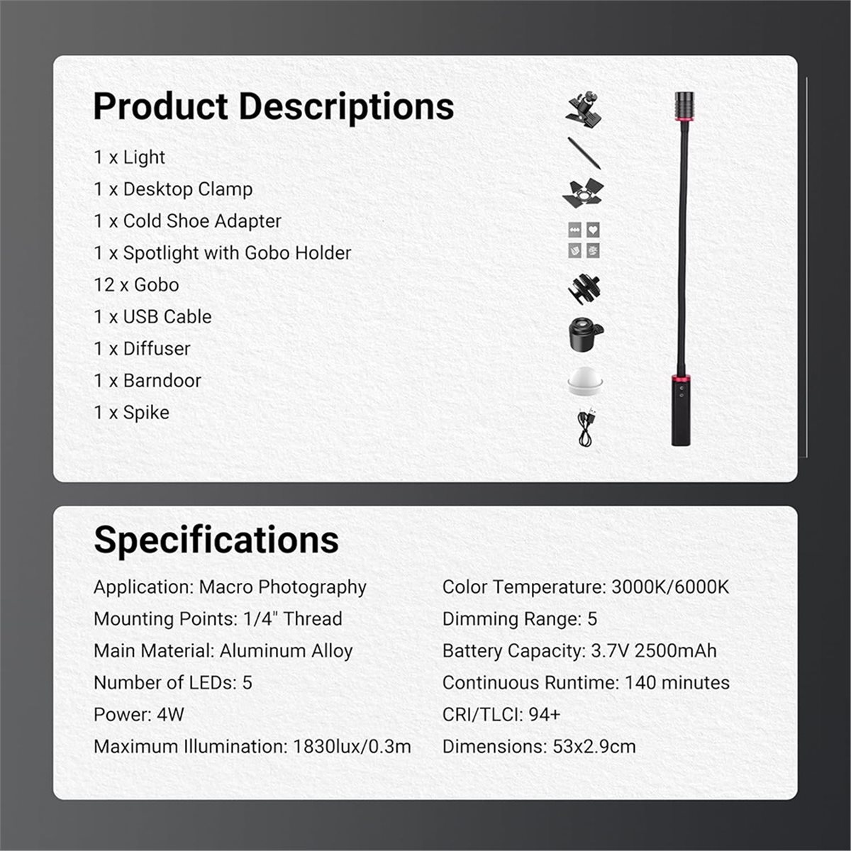 Photography Lighting Angles - Goodidea LED-lamp voor macrofotografie 4W Mini